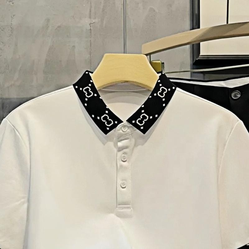 PROMANเสื้อโปโลผู้ชาย  เสื้อแขนสั้นปกปก  คอปกลาย  ผ้าไหมเย็นระบายอากาศ  พักผ่อน  หลวม  แฟชั่น รูปที่ 4