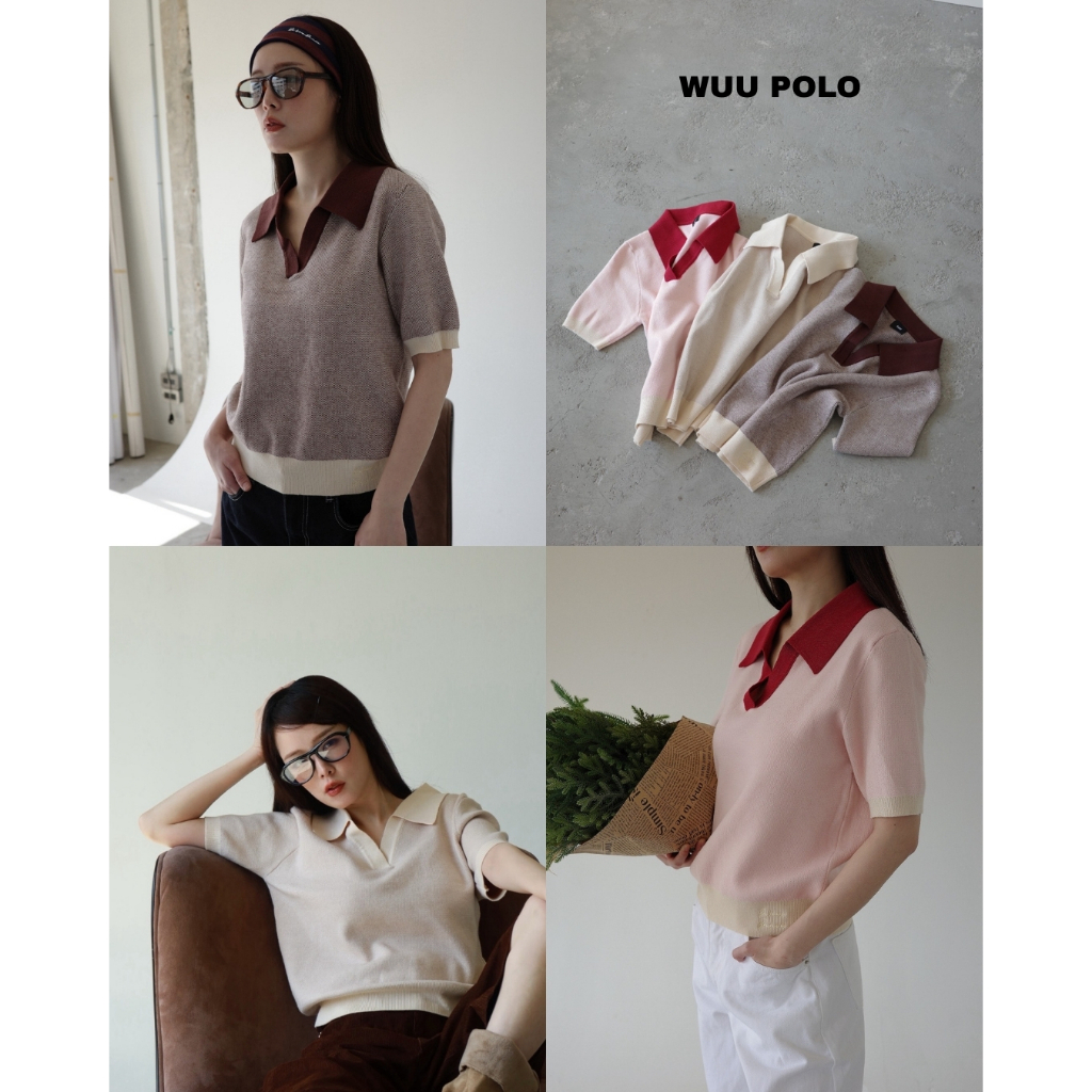 BXB - WUU POLO KNIT TOP เสื้อโปโลไหมพรมผ้าหนานุ่ม / ส่งด่วน