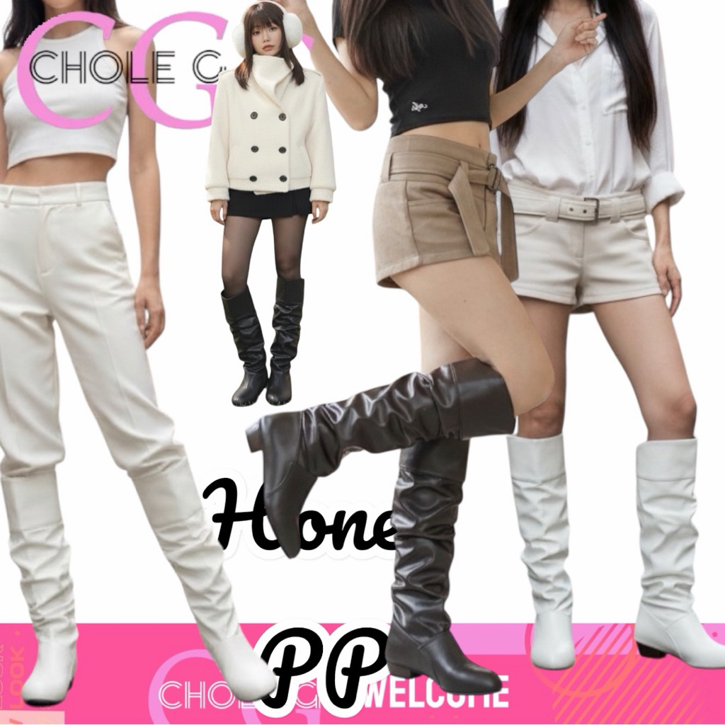 [ส่งด่วนถึงภายใน3ชม.ได้👍] Chole G: Honey PP Korea Boots (SH0264)รองเท้าบูทยาว หนัง