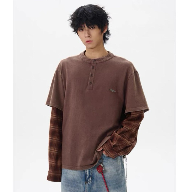 [ส่งด่วน ] Somethingstreet : Plaid layered เสื้อโอเวอร์ไซส์ แขนต่อ