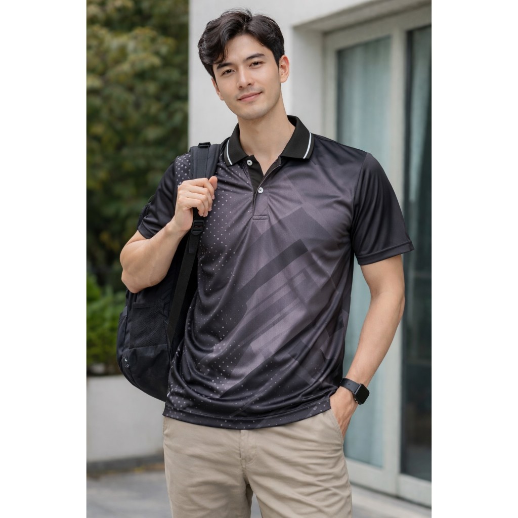 *ของแท้ส่งไว***  sport day เสื้อกีฬาชาย เสื้อโปโลชาย ผ้าไมโครพิมพ์ลาย ใส่สบาย ไม่ต้องรีด NR306  เสื้