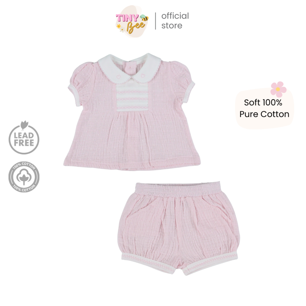TinyBee ชุดเด็กผู้หญิง เสื้อแขนตุ๊กตาพร้อมกางเกง ชุดเด็กแรกเกิดผ้าฝ้าย Cotton 100% อายุ 3-24 เดือน