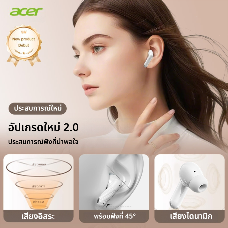 Acer OHR548 หูฟังบลูทูธไร้สาย ลดเสียงรบกวน ANC หูฟังบลูทูธ Bluetooth 5.4 หูฟังไร้สาย HiFi HD Call พร้อมไมโครโฟน เสียงดี - รูปที่ 3