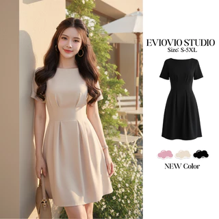 【EVIOVIO】สินค้าใหม่💞💫 เดรสสีพื้น สั้น-ยาว ทำงาน จีบเอว คอกว้าง ทรงเอ เดรสสาวพลัสไซซ์ สาวอวบ ลุคทางการ (S-5XL) พร้อมส่ง 🚚