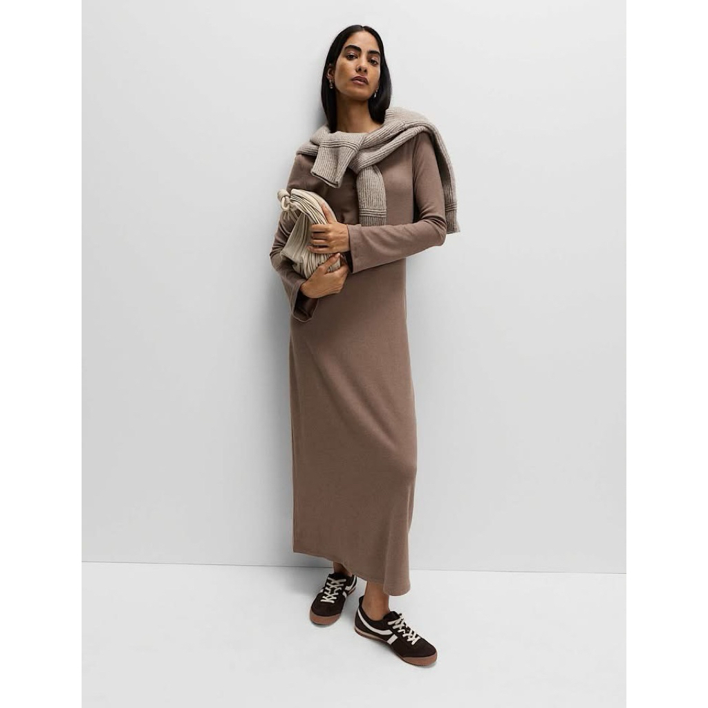 M&S Jersey Cosy Midi Column Dress🤎🤎 เดรสSZ 8