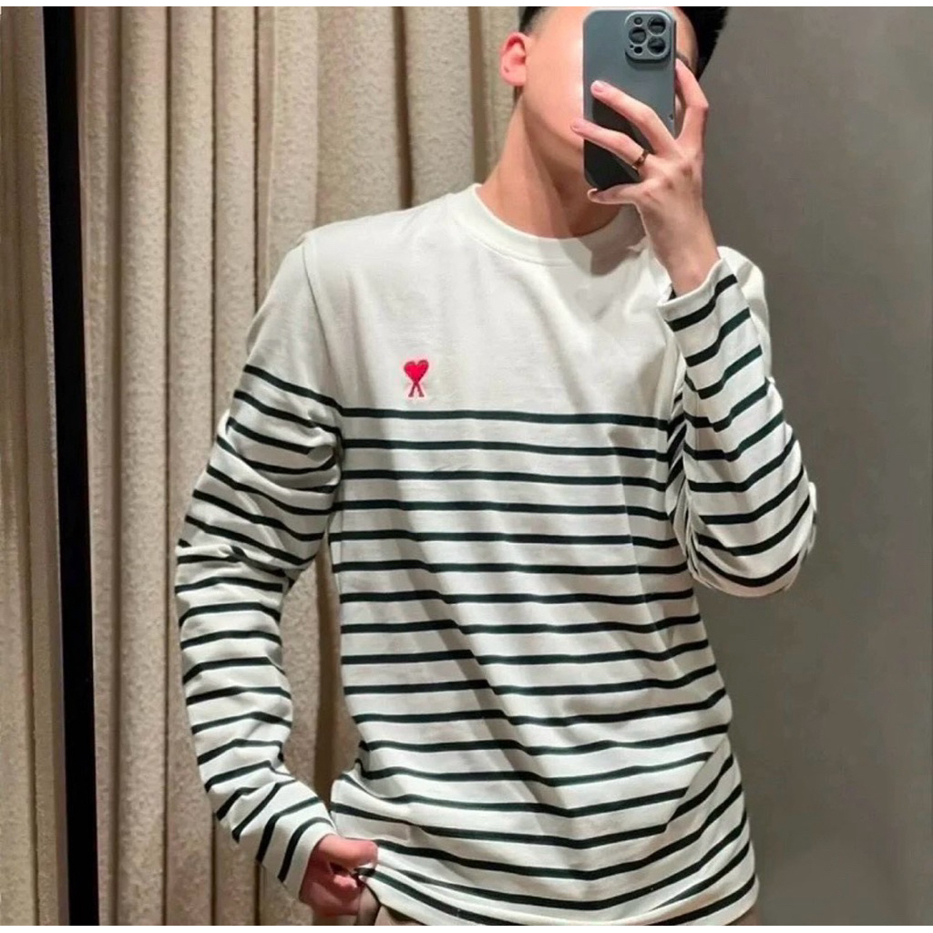 AMI PARIS WHITE AMI DE CŒUR  LONG SLEEVE T-SHIRT