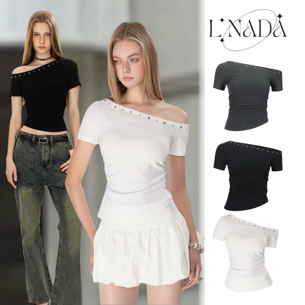 L'NADA【พร้อมส่ง】เสื้อแขนสั้นเปิดไหล่ เข้ารูปอวดหุ่นใส่กับอะไรก็แมทซ์ง่าย มี3สี