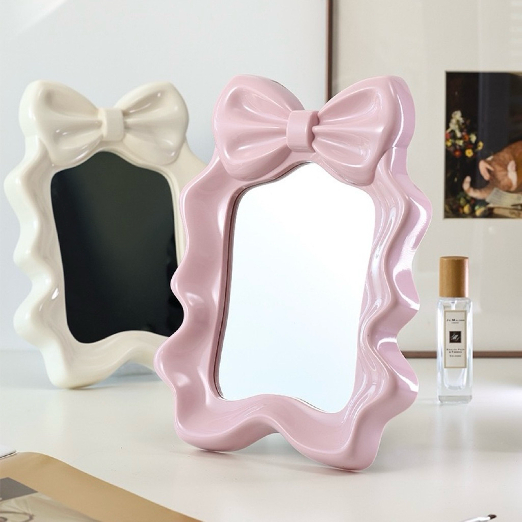 <พร้อมส่ง> กระจกส่องหน้า ตั้งโต๊ะ 🎀 Bowy 🐑 ลูกแกะ Cosmetic Mirror กรอบPP ภาพไม่เบี้ยว โต๊ะเครื่องแป้ง มินิมอล
