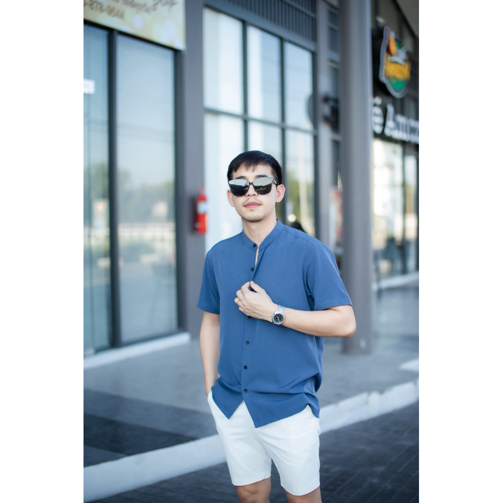 เสื้อเชิ้ตแขนสั้น คอจีน เสื้อฮาวาย สวมใส่สบาย ไม่ร้อน ไม่ต้องรีด!!! ทรงตรง 20 สี M-2XL(แขนสั้นคอจีน) ราคา ถูกที่สุด ดีลบีเคเค แกลเลอรีภาพที่ 3