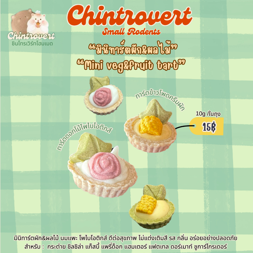 Chintrovert ✨| มินิทาร์ตโพไบโอติกส์โฮมเมด 1 ชิ้น | สำหรับสัตว์ฟันแทะ แฮมเตอร์ กระต่าย ชินชิล่า