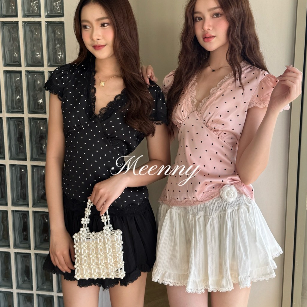Meenny Closet | LX02 (มีSize) กระโปรงน่ารักเเต่งดีเทลดอกไม้ MEENNY รูปที่ 6
