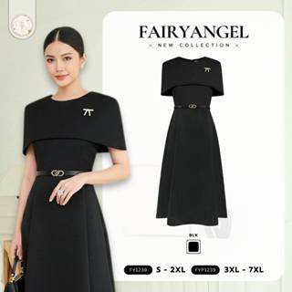 Fairyangelstore - เดรสยาวผ้าคลุมไหล่ดีไซน์สง่าบวกเข็มขัด (FY…