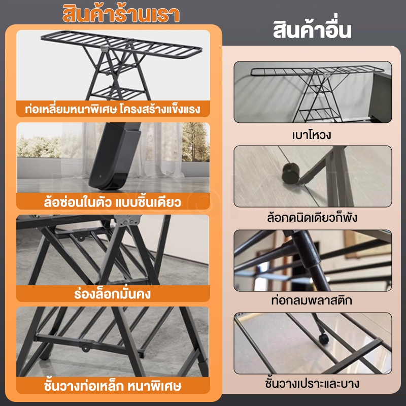 ราวตากผ้า ราวตากผ้าพับได้ ปรับระดับได้ ดีไซน์ทันสมัย คุณภาพสูง กันสนิม ราวตากผ้าอเนกประสงค์ ประหยัดพื้นที่ รูปที่ 8
