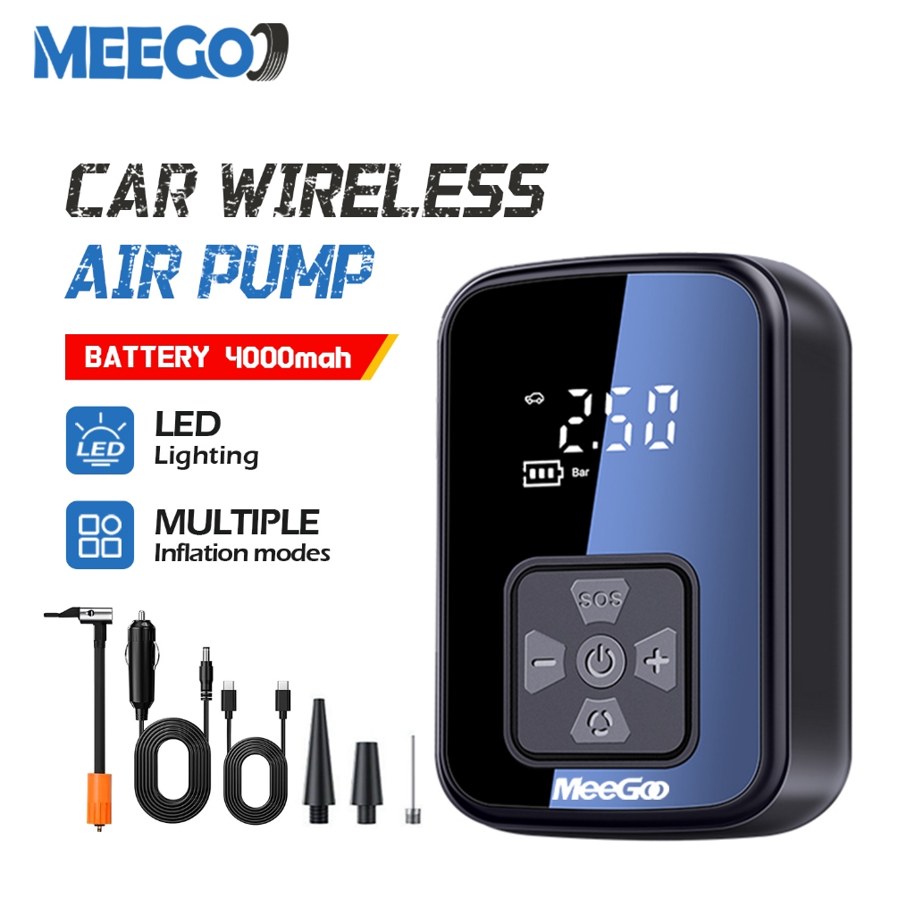 MeeGoo ที่สูบลมไร้สายสำหรับเติมลมยางรถยนต์และรถจักรยานยนต์ Electric Air Pump รถปั๊มลมไร้สายแบบพกพาปั๊มยางรถยนต์ไฟฟ้า