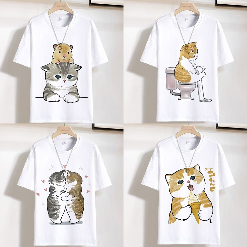 เสื้อยืดแขนสั้นคอกลม ลายแมวน่ารักๆ สกรีนสวย ES436-ES440
