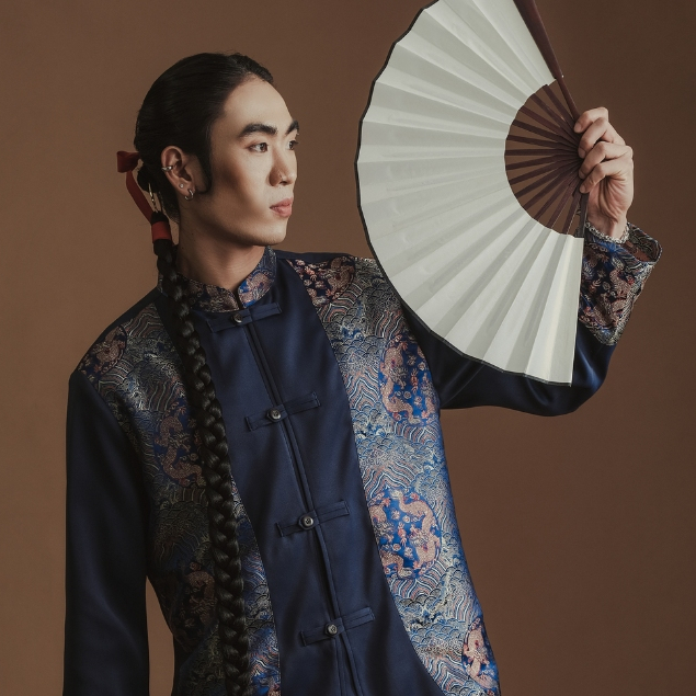 (JUN) CNY Shirt 2026 เสื้อตรุษจีนผู้ชาย สีน้ำเงินลายภูเขา รุ่น MA