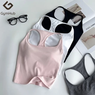 GymHub เสื้อโยคะสายคู่ทรงสปอร์ตบรา ถ้วยทรงฝังตายตัว ใส่สบายไร้ความรู้สึก สายบาง ทรงสี่เหลี่ยม ใส่ชั้นนอกได้