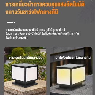 HOBWO [ซื้อ 1 แถม 1] โคมไฟหัวเสา ไฟสวนโซล่าเซลล์ โคมไฟทรงปรับได้ 4 สี โคมไฟเสา แสง การควบคุมแสงอัจฉริย
