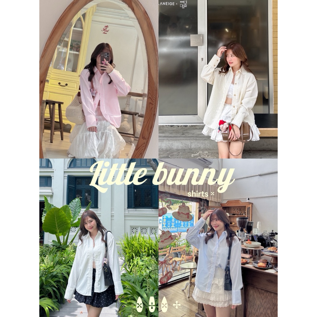 top041- Little bunny shirts 🐰✨👩🏻‍🤝‍👩🏼 เสื้อเชิ้ตแขนยาวแต่งขอบลูกไม้
