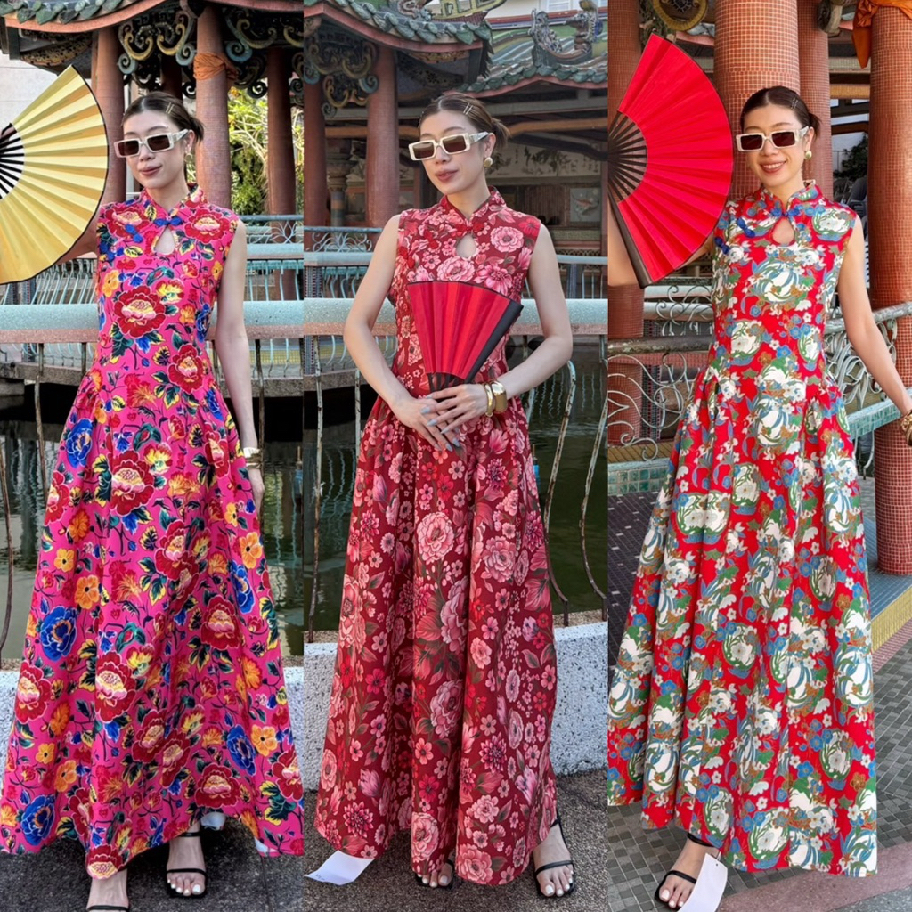 CNY MAXI DRESS #90 x2 เดรสตรุษจีน เดรสกี่เพ้า ชุดกี่เพ้า ชุดสีแดง ทรงแมกซี่ รับอังเปา