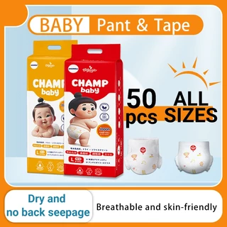 CHAMP baby ผ้าอ้อมเด็ก M/L/XL/XXL/XXXL น้ำหนักเบา ระบายอากาศดี สะดวกสบายน้ำหนักเบาและระบายอากาศการจัดส่งที่รวดเร็ว Dry a