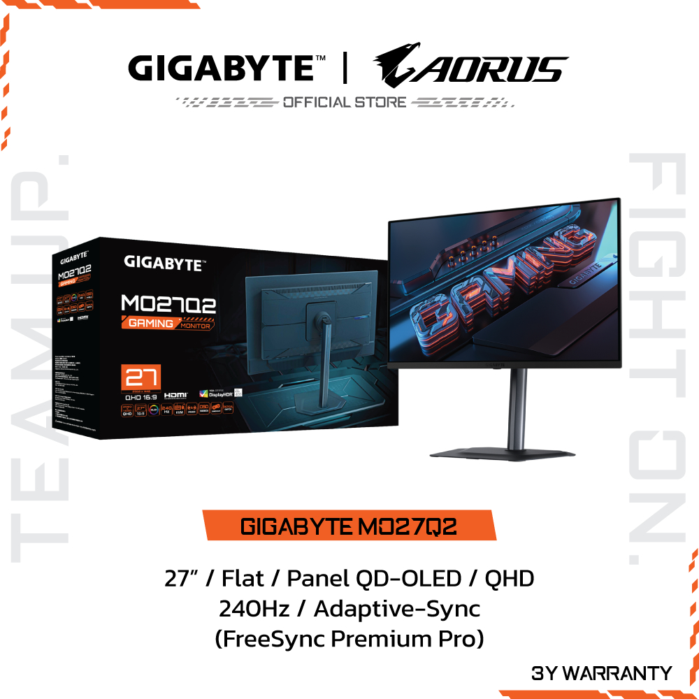 GIGABYTE MO27Q2 Gaming Monitor (จอมอนิเตอร์) | 27" QHD | QD-OLED | 0.03ms | 240Hz | Adaptive-Sync