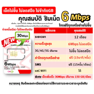 [ Liveแบบ 3 ] ซิมเทพ ทรู TRUE cmlink เน็ตรายปี 6Mbps ไม่อั้น ไม่ลดสปีด ฟรีเน็ต30Mbps* +โทรฟรีทุกค่าย* +SMSฟรี* นาน 1ปี