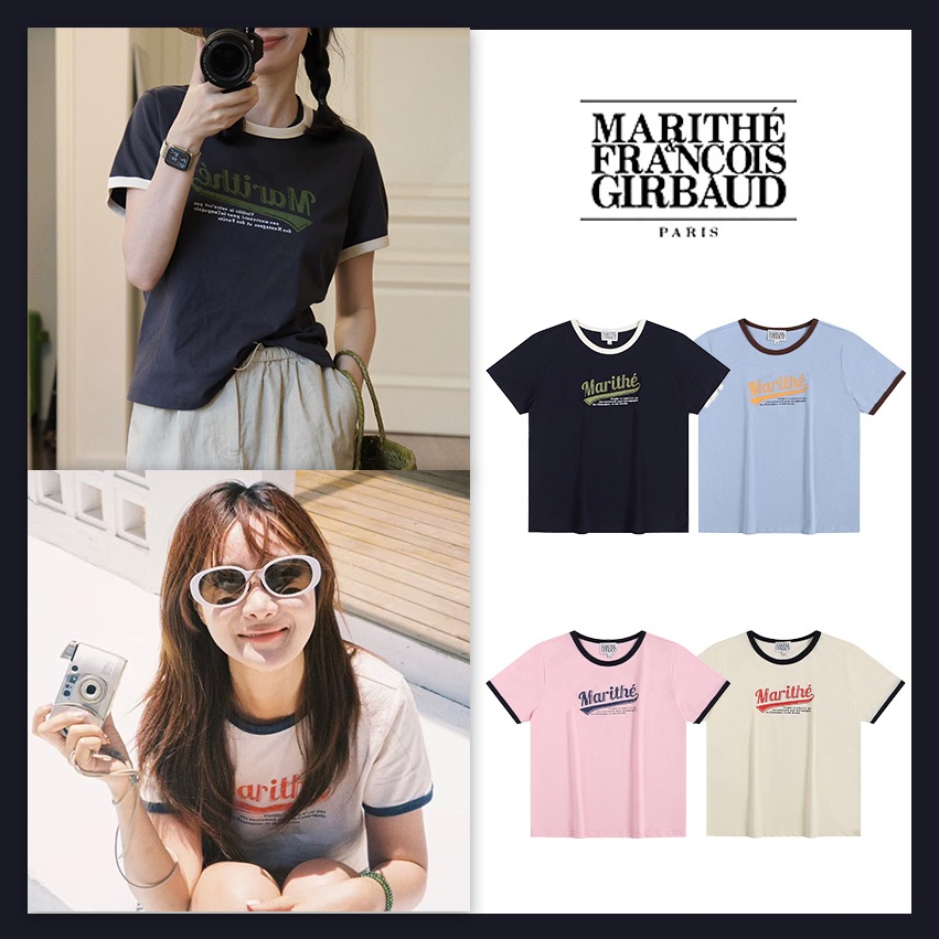 ✨ MARITHE FRANCOIS GIRBAUD ของแท้ 100%/มีในสต็อก🚚เสื้อยืดแขนสั้นพิมพ์ลายตัวอักษรผ้าฝ้ายแท้คุณภาพสูงสไตล์เดียวกับดารา