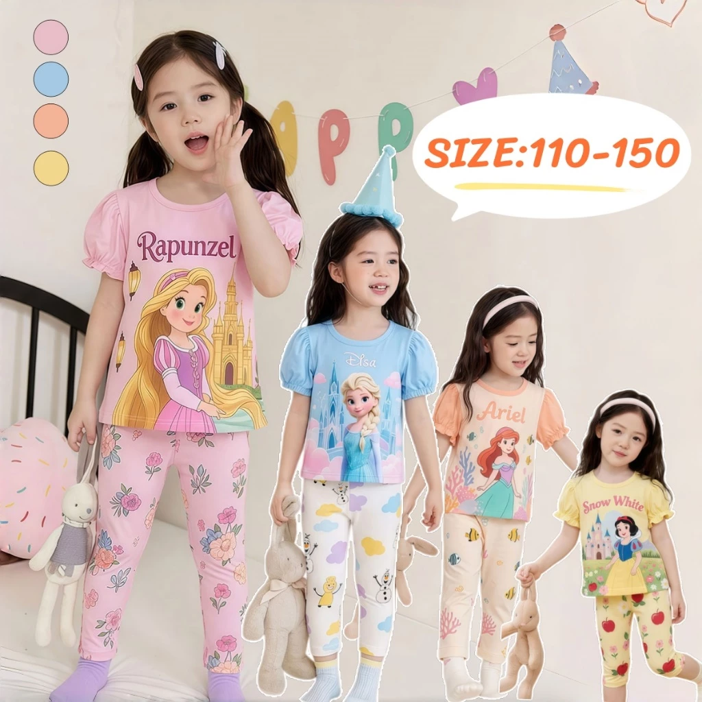 Beryl kids🌸ชุดเซ็ทเด็กหญิง🎀ชุดสูทแขนสั้น กางเกงขายาว ผ้านิ่มเด้ง ลายเจ้าหญิงน่ารัก ลำลองสองชิ้น งานใหม่ ใส่สบาย