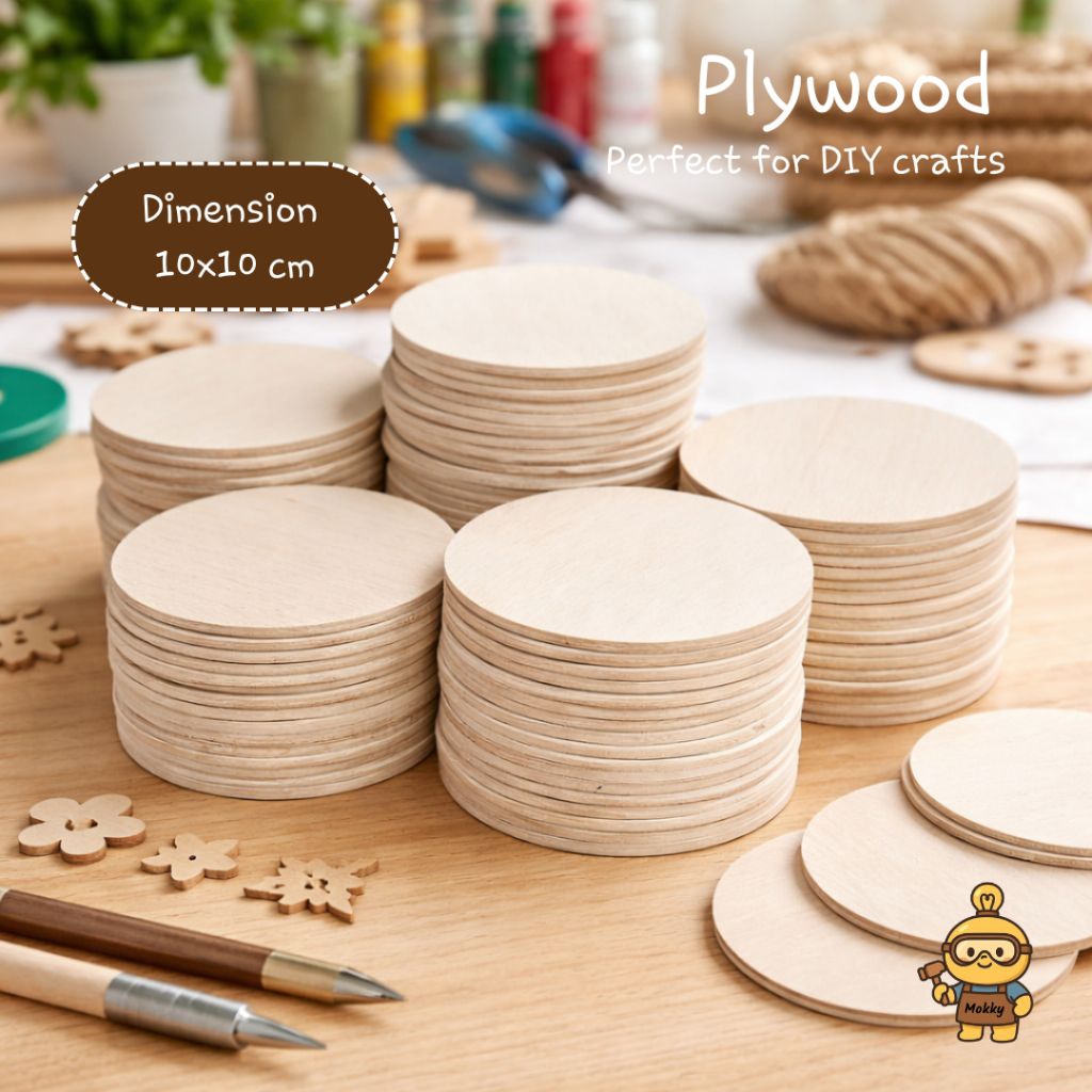 แผ่นไม้อัดวงกลม ขนาดเส้นผ่านศูนย์กลาง 10 มิล หนา 5 มิล | แผ่นไม้เปล่าสำหรับงาน DIY และงานฝีมือ