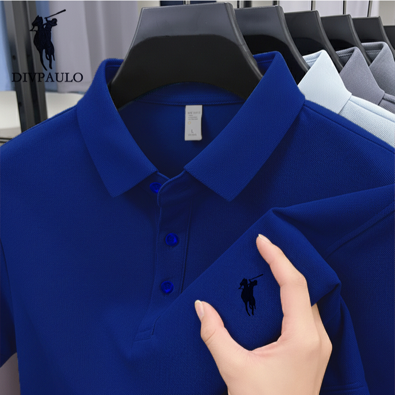 DIVPAULO 2855-X-Y63 เสื้อโปโลผู้ชายปกปักลาย แขนสั้น สีพื้น ผ้านุ่ม ใส่สบาย ระบายอากาศได้ดี - 3