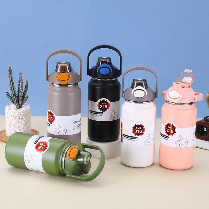 แก้วเก็บความเย็น 1000/1200ml แก้วมีหูหิ้ว แก้วน้ำเก็บความเย็น (สแตนเลส 316 เกรดดีคุณภาพ100%)