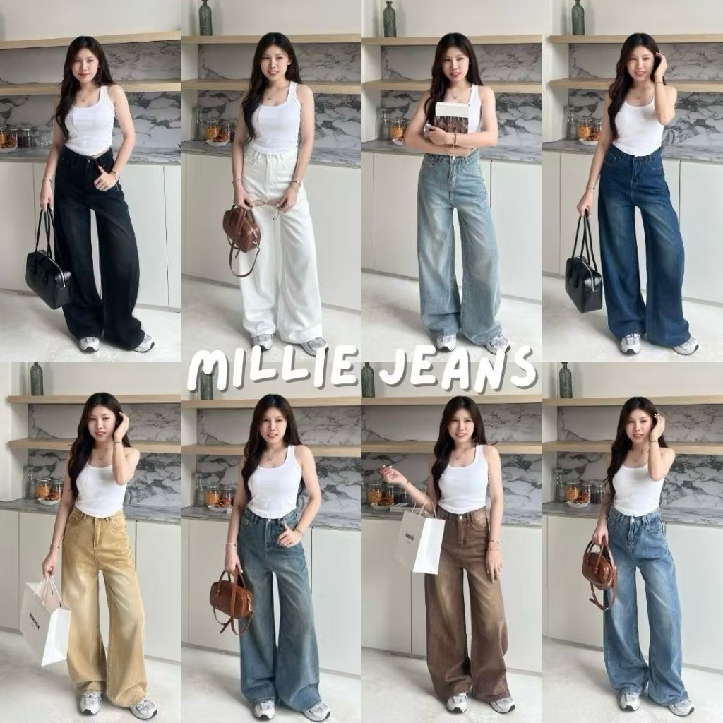 Beberlin กางเกงยีนส์ ขากระบอกใหญ่ สีเฟด รุ่น Millie Jeans / No : 2389