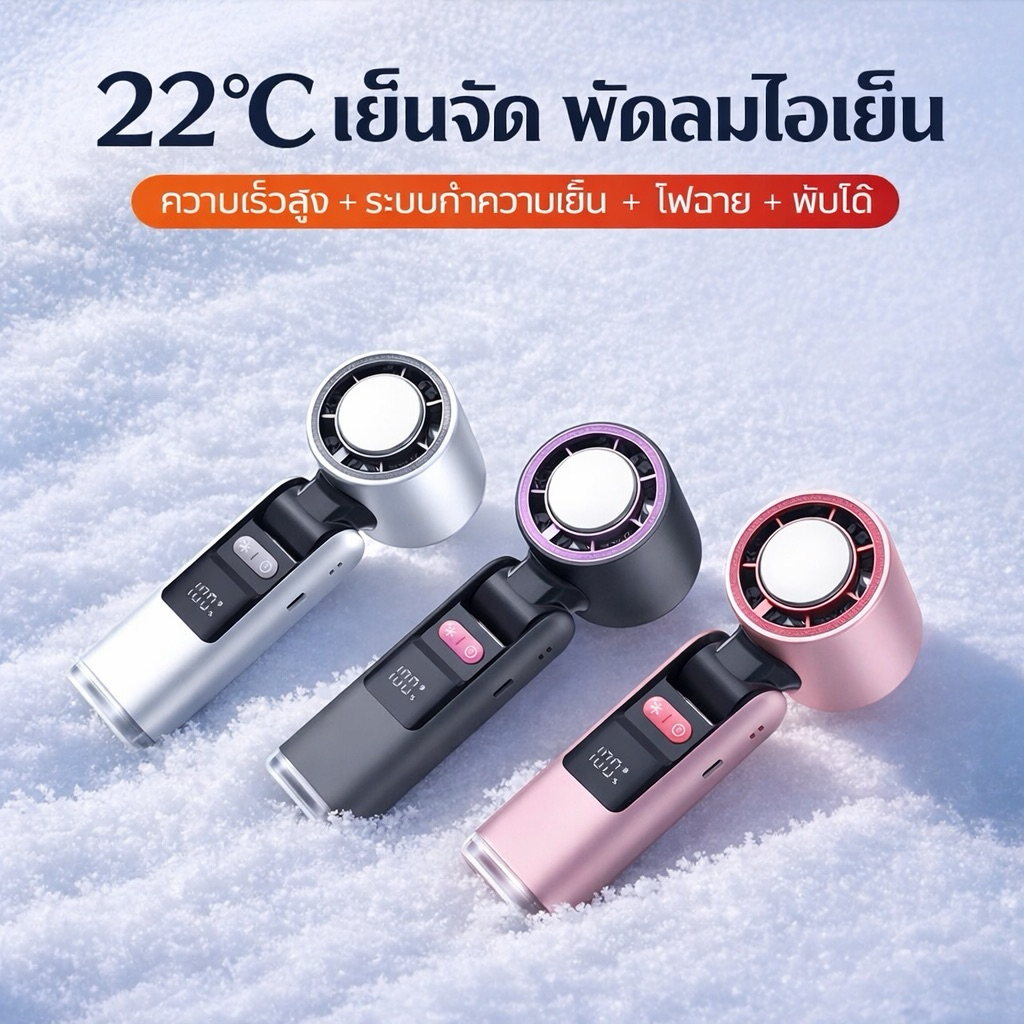 พัดลมไอเย็นพกพา พัดลมพกพา ปรับแรงลมได้100ระดับ จอแสดงผลดิจิทัล ชาร์จType-C ใช้ได้คล้องคอถือตั้งโต๊ะ สำหรับการเดิน