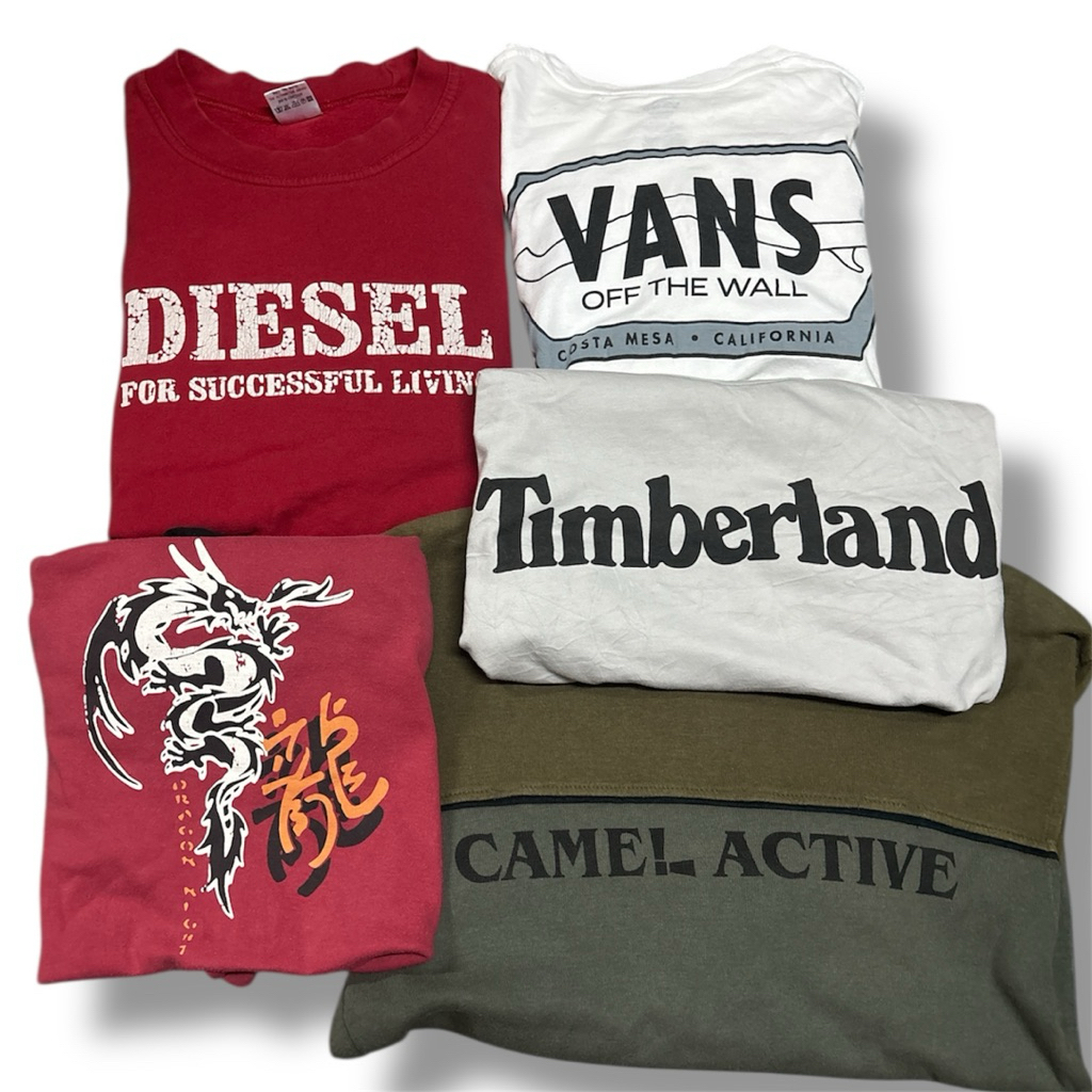 เสื้อยืดแขนยาว มือสอง สภาพดี ลายมันงานแบรนด์ (vans/timberland/diesel)