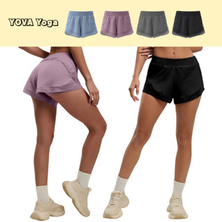 กางเกงขาสั้นสำหรับเล่นกีฬา กางเกงขาสั้นโยคะ ดีไซน์ผ้าตาข่ายร…