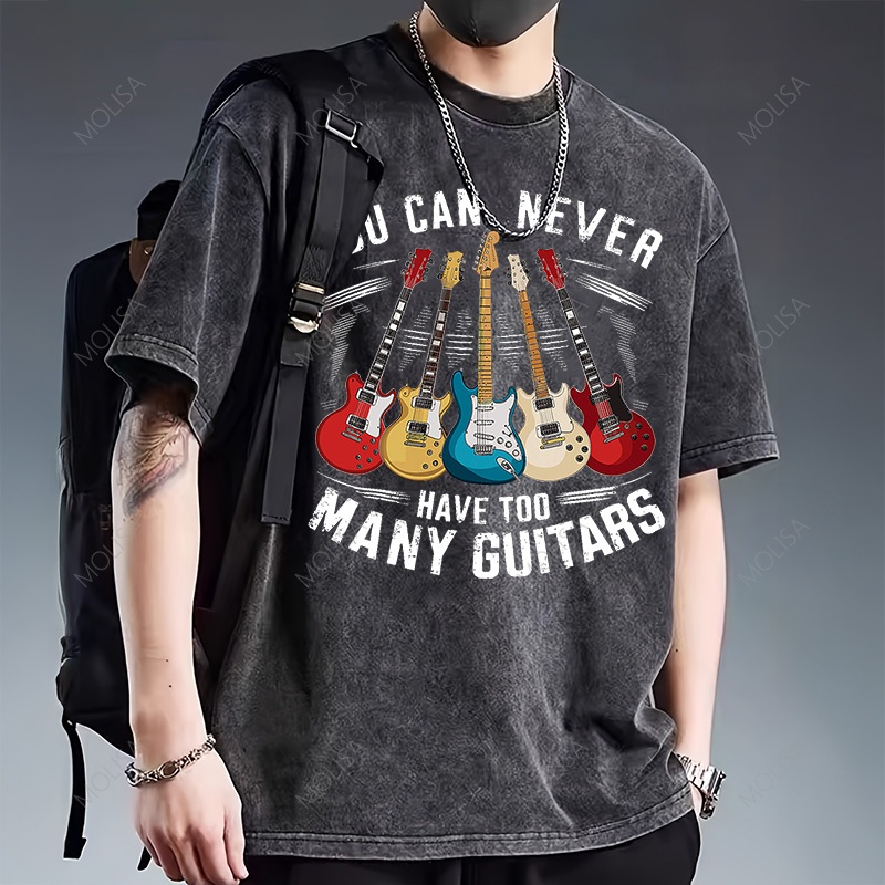 Molisa เสื้อยืด Oversize Colorful Guitar ลายสกรีนเท่ สีดำ ผ้านุ่ม เสื้อยืดแขนสั้น ผ้าฟอก 68309#