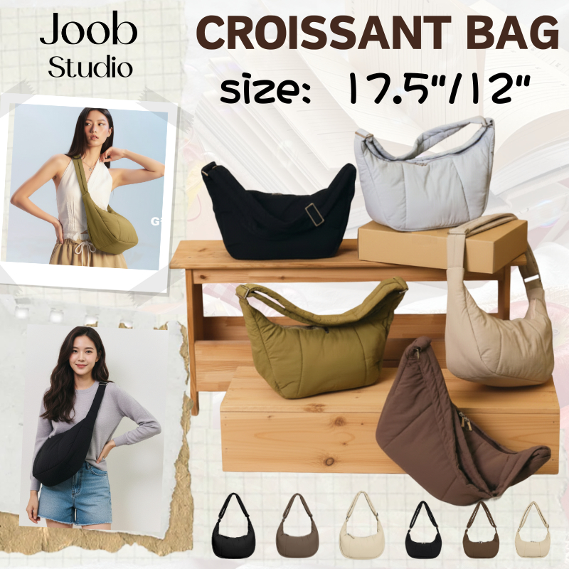 🌟Joob studio - Croissant Bag🥐size 17.5 นิ้ว/ Mini 12 นิ้ว กระเป๋าสะพายข้างไนลอน บุนุ่ม สายสะพายไหล่ปรับได้ crossbody bag