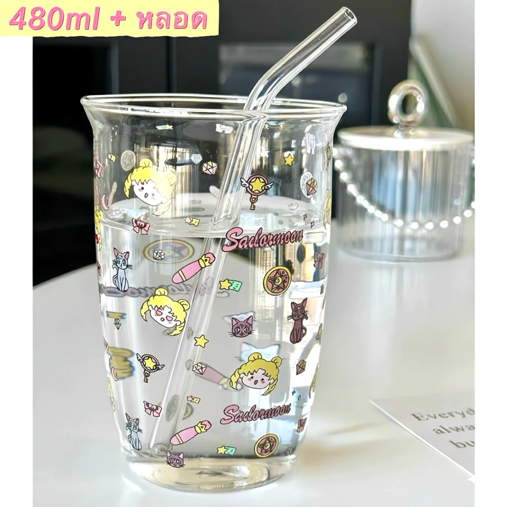 แก้วน้ำ เซเลอร์มูน💓🌙 Sailor Moon 480 ml วัสดุแก้ว พร้อมส่ง
