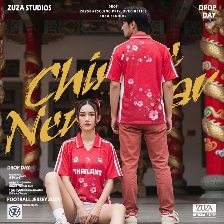 ZUZA - Jersey Thailand รุ่นตรุษจีน เสื้อโปโลคอปก แขนสั้น " ทีมไทยแลนด์ " ทรงโอเวอร์ไซส์ เนื้อผ้าไมโครฯ สวมใส่สบาย