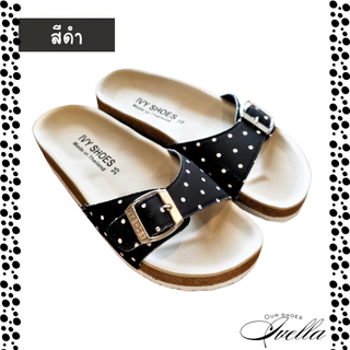 รองเท้าแตะ IVY SHOES (แนะนำลด1ไซส์) ไบเก้น ลายจุด (polka dot) พื้นนุ่ม มี3สี หน้าเข็มขัด 1ตอน/2ตอน (รุ่นDOT02)
