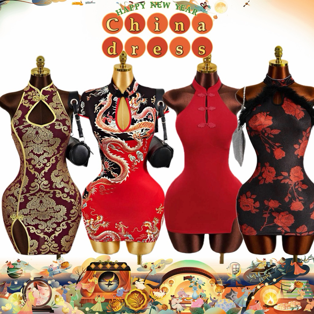 China 🇨🇳  dress มินิเดรสสั้น รัดรูปทรงสวย (ลดไซส์ 1-2 นะคะ)♥️