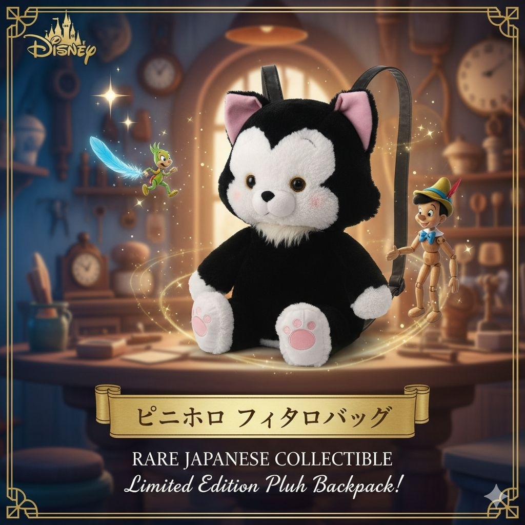 DISNEY Store JAPAN Figaro PLUSH BACKPACK HUGE Pinnochio TOY PLUSHIE BAG PURSE กระเป๋าเป้แมวฟิกาโร่