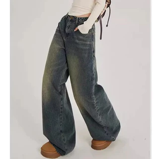 S-5XL~Baggy Jeans Retro color Denim กางเกงยีนส์ทรงตรงสไตล์เรโทรอินเทรนด์ กางเกงลำลองทรงหลวมเอวสูงทรงหลวมอเนกประสงค์ HOT