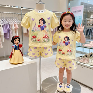 ชุดเซ็ตเด็กผู้หญิงลายเจ้าหญิง เสื้อแขนสั้น & กางเกงขาสั้น