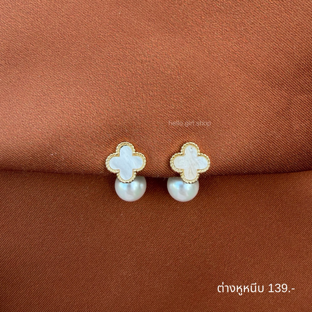 ( ต่างหูหนีบ ขดลวด ) ต่างหูไข่มุก
