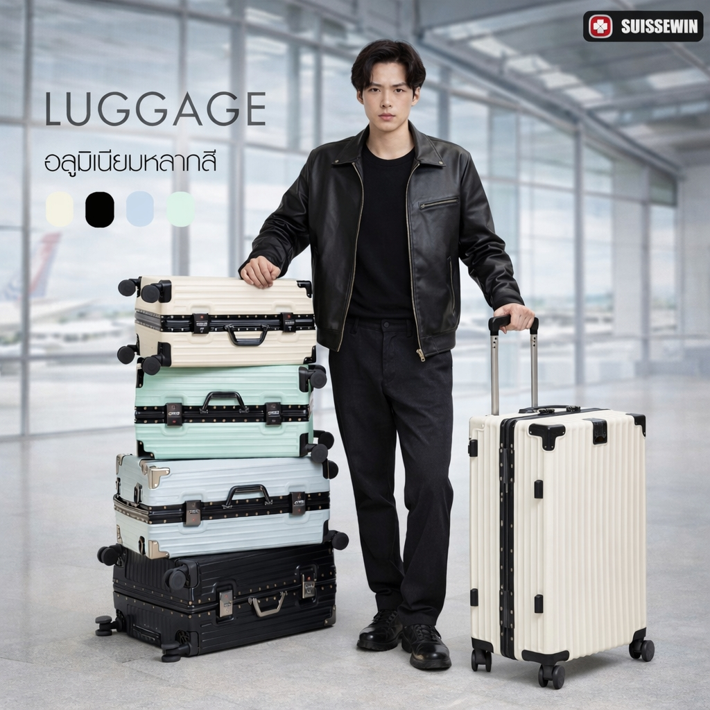 COLUMROO กระเป๋าเดินทางอลูมิเนียม Frame Aluminium  ล็อครหัสมาตราฐาน 3 ตัว เดินทางได้ทั่วโลก M200