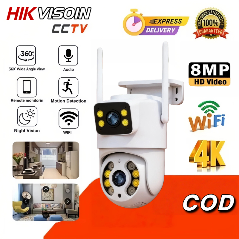 HIKVISION กล้องวงจรปิด กล้องวงจรปิด360 wifi หน้าจอคู่ 2กล้อง ดูพร้อมกันได้ Color Full HD