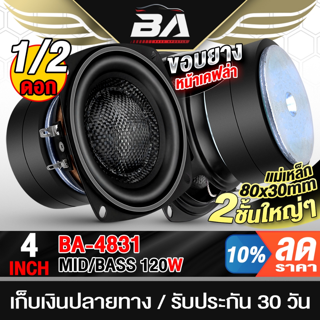 BA SOUND ดอกลำโพง 4 นิ้ว 120W 4OHM BA-4831 หน้าเคฟล่า แม่เหล็ก2ชั้นใหญ่ๆ ลำโพงเสียงกลาง 4นิ้ว  ลำโพงติดรถยนต์ ลำโพงบ้าน