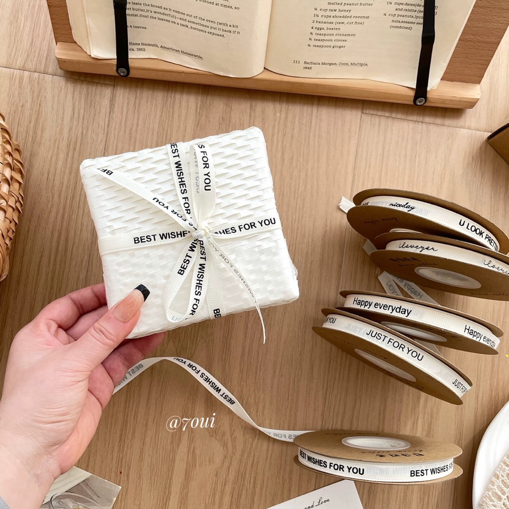 🇹🇭✨ส่งด่วน (แบ่งขาย1เมตร) โบว์สื่อความหมายขนาดความกว้าง 1CM💕🌷　“I love you”,”best wishes for you”,”Ha